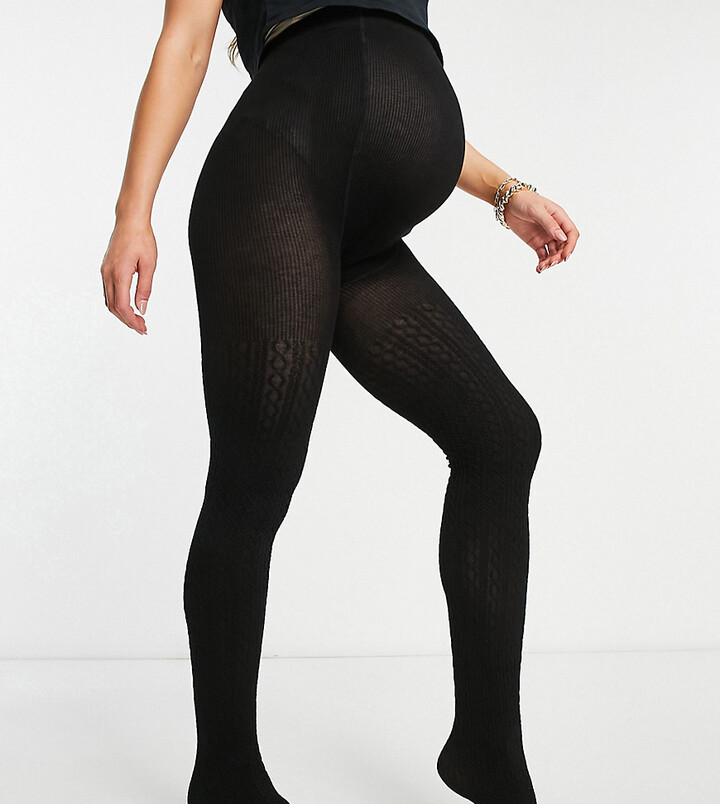 Lindex MOM maternity heavy cable knit tights in black - ShopStyle