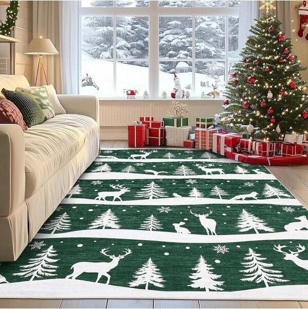 Jojoka 9x12AreaRugsforLivingRoomChristmasRugswithXmasTreeReindeerSnowflakeforHolidayDecor