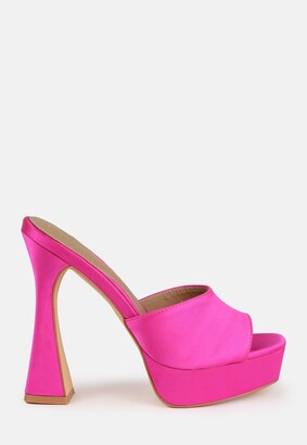 Missguided Pink Platform High Heel Satin Mule Sandals