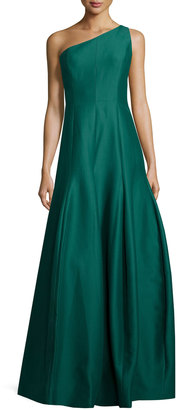 Halston One-Shoulder Structured Ball Gown, Evergreen