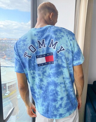 Tommy Jeans tie dye limited capsule back flag logo print relaxed fit  t-shirt in blue - ShopStyle