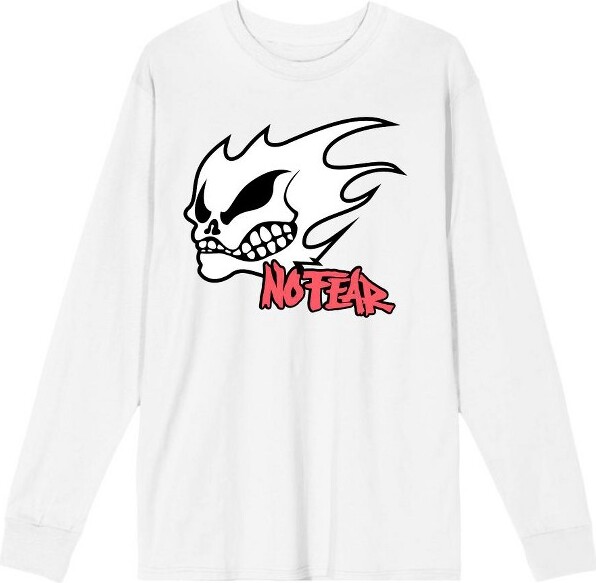 No Fear NoFearFireSkullLogoAdultWhiteCrewNeckLongSleeveTee-Medium
