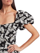 Thumbnail for your product : Johanna Ortiz Al Anochecher Embellished Mini Floral Puff-Sleve Sheath Dress