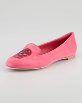 Thumbnail for your product : Alexander McQueen Embroidered Sequined Skull Smoking Slipper, Fuchsia