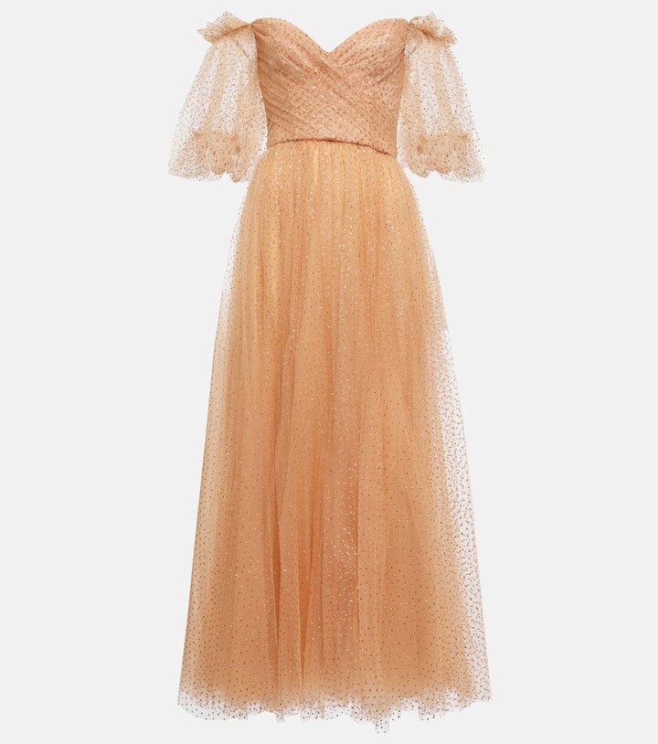 Embellished tulle off-shoulder gown
