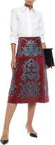 Thumbnail for your product : RED Valentino Leather-appliqued Suede Midi Skirt