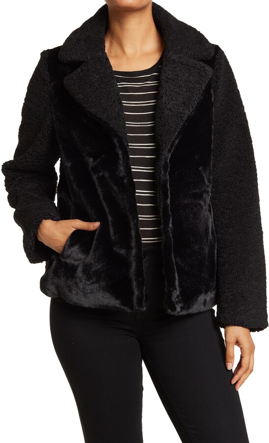 French Connection Womens Faux Fur Collar Detachable Bib Wool Coat