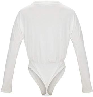 PrettyLittleThing White Jersey Blazer Detail Thong Bodysuit