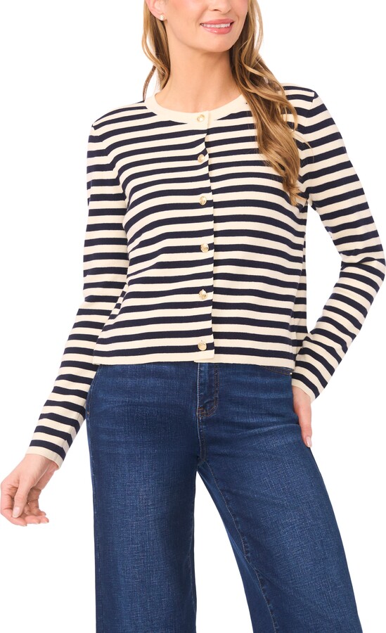 Halogen Stripe Crewneck Cardigan