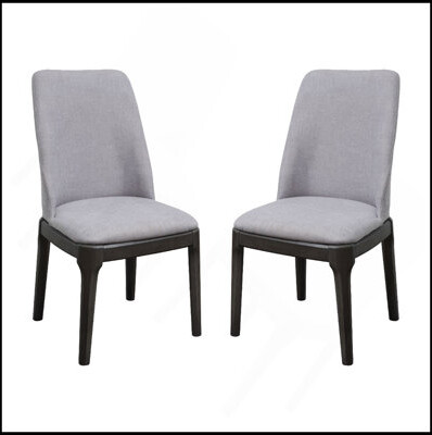 Red Barrel Studio Set Of 2 Side Dining Chair With Linen Padded Seat And Back, Light Gray And Gray Oak