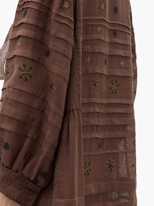 Vita Kin Constellation Embroidered Linen Midi Dress - Brown