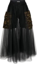 Tulle Camouflage-Pocket Midi Skirt 