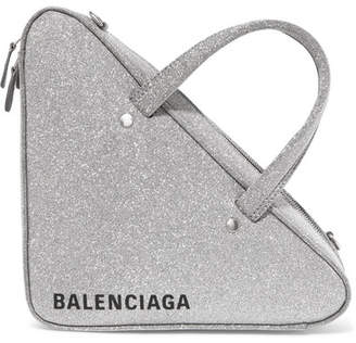 Balenciaga Triangle Duffle Xs Glittered Leather Tote - Silver