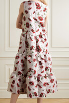 Thumbnail for your product : Adam Lippes Tiered Floral-print Satin-jacquard Midi Dress - Pink
