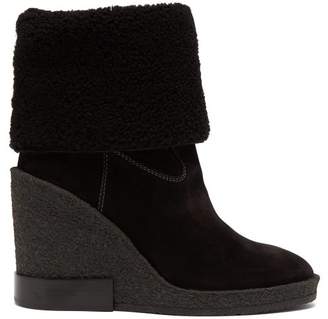 Tod's Shearling Lined Suede Wedge Boots - Womens - Black