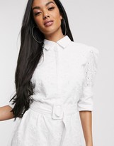 Thumbnail for your product : NA-KD broderie anglais puff-sleeve mini dress in white
