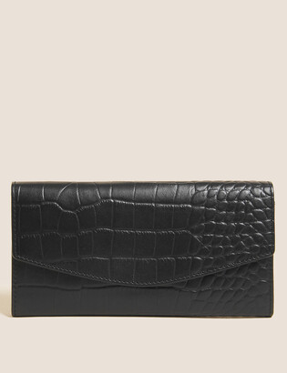 Marks and Spencer Leather Croc Effect Large Foldover Purse