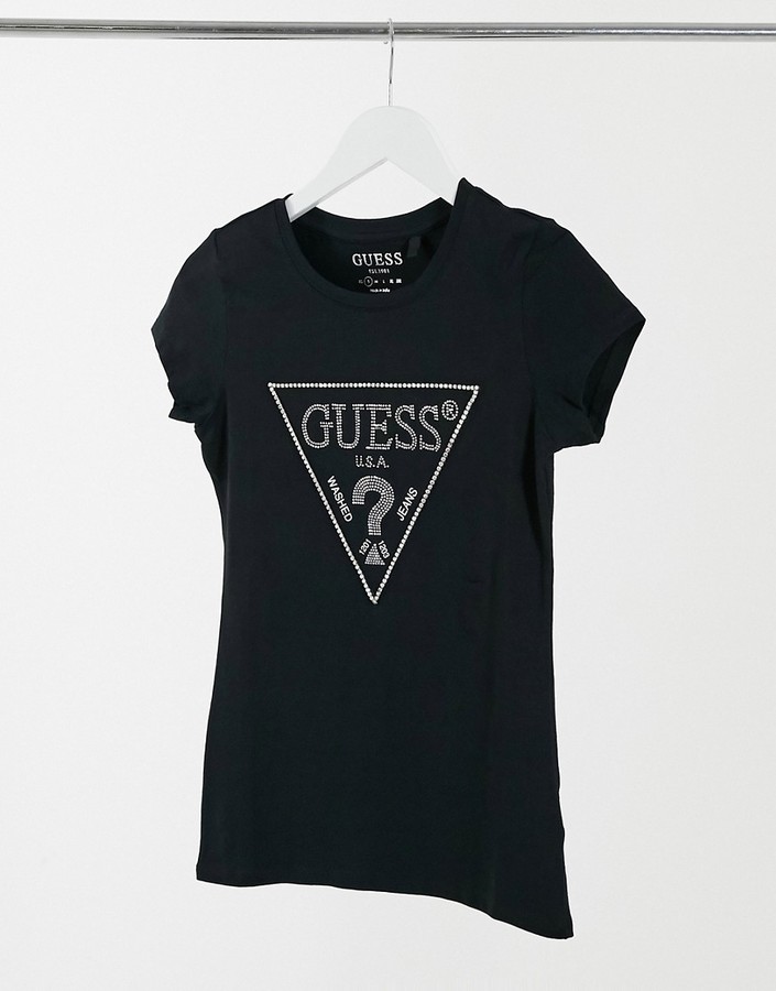 GUESS embellished logo tee in black - ShopStyle T-shirts