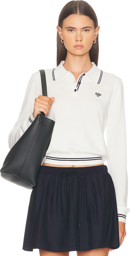 Frame Long Sleeve Tennis Polo Top in White