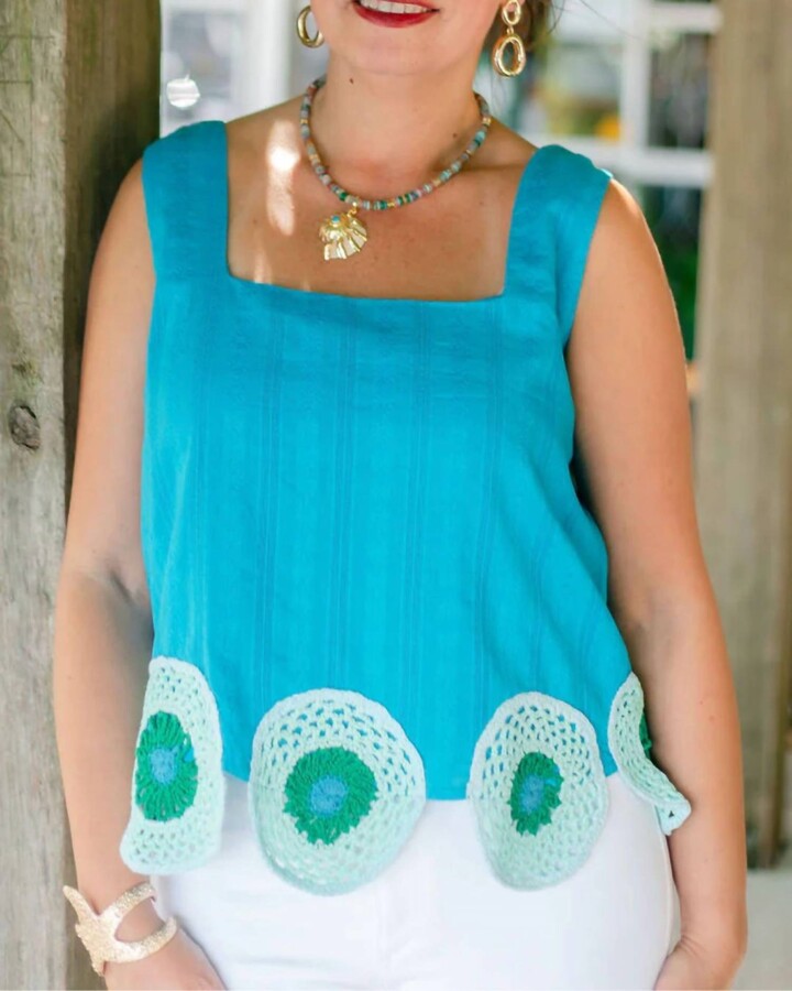 Anna Cate Blake Crop Top In Cobalt Embroidery