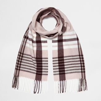 River Island Womens Pink and oxblood check scarf