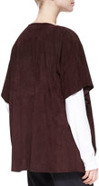 Thumbnail for your product : eskandar Raw-Edge Slit-Neck Suede Poncho, Cochineal Dark