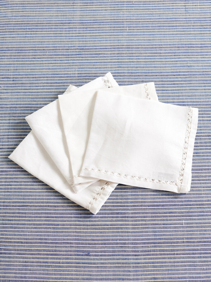 Gohar World - Set Of Four Lace-trimmed Cotton And Linen-blend Napkins - White