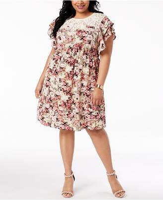 Monteau Trendy Plus Size Lace-Trim A-Line Dress