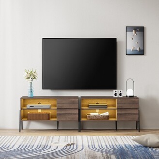EPOWP Mid-Century TV Stand with LED Lights for TVs up to 85 Inch, Modern Entertainment  Center Media Table, 6 Storage, Brown - ShopStyle