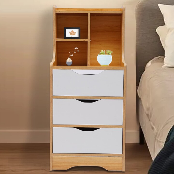 Howcool Nightstand, Bedside Table with Drawers and Open Shelf Storage