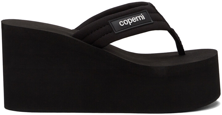 black wedge flip flops