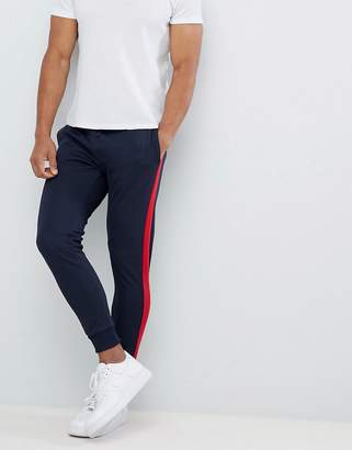 Pull&Bear Joggers With Side Stripe In Navy