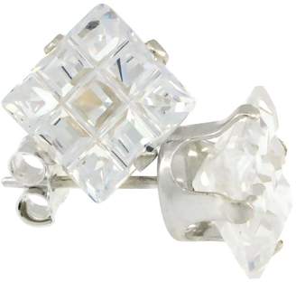 Sabrina Silver Sterling Silver Cubic Zirconia Invisible Cut Square Earrings Studs 7 mm 4 Prong 4 carat/pair