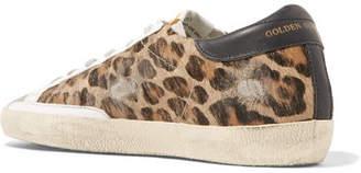 Golden Goose Superstar Distressed Leather And Calf Hair Sneakers - Leopard print
