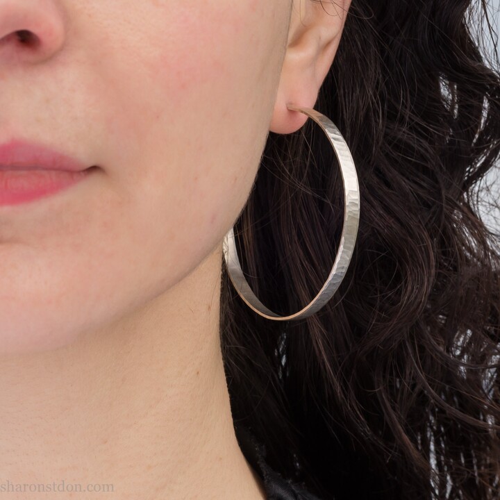 Etsy 55mm Diameter X 4mm Wide Handmade Sterling Silver Hoop Earrings, Hammered Wavy Texture