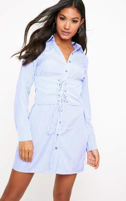 PrettyLittleThing Blue Corset Lace Up Open Shirt Dress