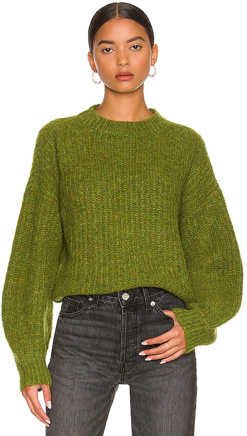 olive green crew neck sweater women's