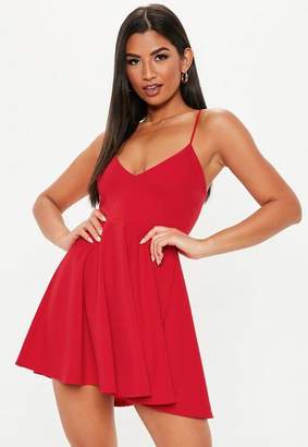 Missguided Petite Red Strappy Scuba Crepe Skater Dress