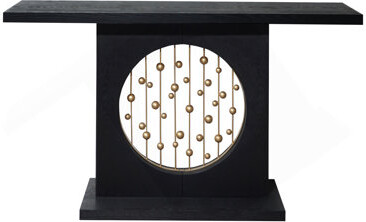 Modern Black Console Table With Gold Accent, Decorative Entryway Table,56In Wood Console Table, Narrow Sofa Table For Entrance, Living Room, Hallway