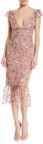 Thumbnail for your product : Marchesa Notte Sequin Embroidered Flutter-Sleeve Cocktail Dress