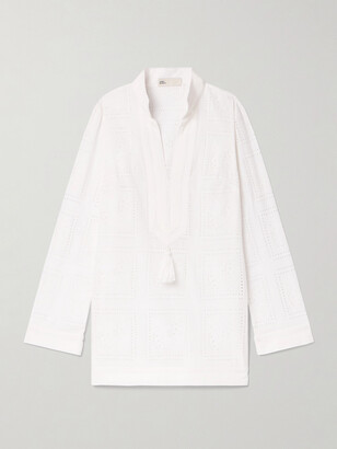 【Tory Burch】 Broderie anglaiseコットン croppedパンツ tory-burch-grosgrain-trimmed-