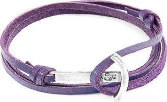 Anchor & Crew Grape Purple Clipper Anchor Silver & Flat Leather Bracelet