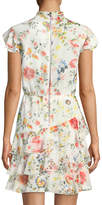 Thumbnail for your product : Alice + Olivia Leslie Tie-Neck Floral-Print Silk Ruffle Dress