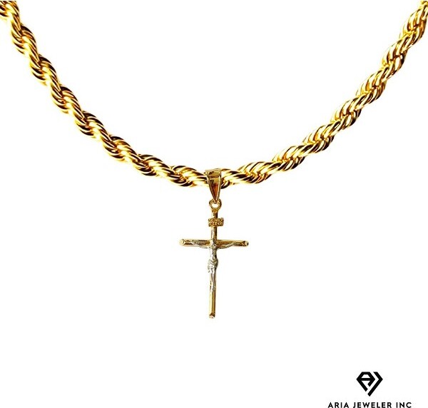 Aria Jeweler RopewithsimplegoldenCrucifixPendant-20InchesGold