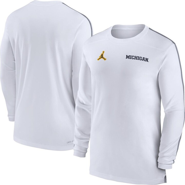 Jordan Men's Michigan Wolverines 2024 Sideline Coach Uv Performance Long Sleeve T-Shirt - White, Navy