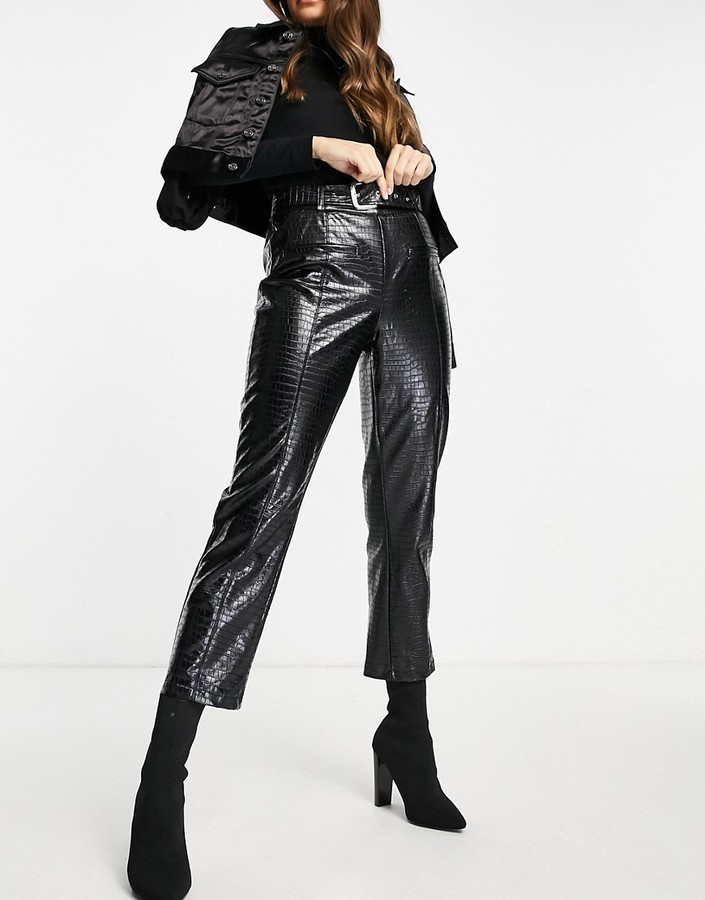 4th & Reckless pu cropped trouser in black snake - ShopStyle