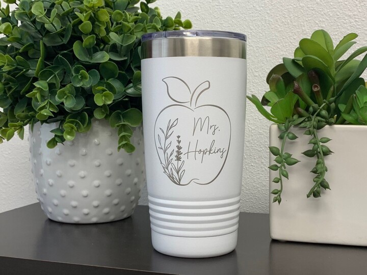 Engraved Teacher Tumbler, Apple Tumbler With Name, 20Oz, 30Oz Coffee Cup, Gift For End Of Year Personalized, Christmas