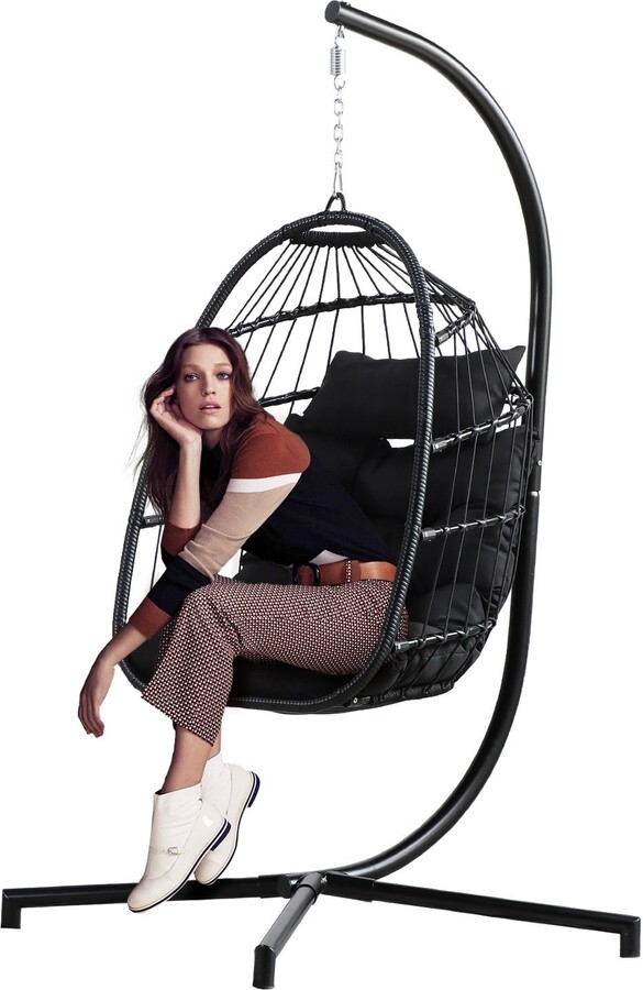 Indoor Outdoor Wicker Foldable Hanging Egg Chair, Swing Hammock Chair