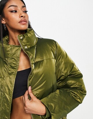 Cropped metallic puffer jacket Clearance