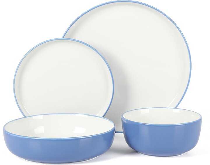 Sur La Table Kitchen Essentials Two-Tone Porcelain Dinnerware Plates and Bowls Set - Blue/White, Service for 4 (16pcs)